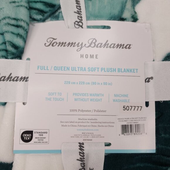 Tommy Bahama Full Queen Ultra Soft Plush Blanket 90"x90" Tropical Polyester - Picture 4 of 9